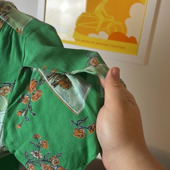 ANTHROPOLOGIE | Meadow Rue GREEN Bon Voyage Wrap Waist Tie Blouse Size 4 - Picture 5 of 7